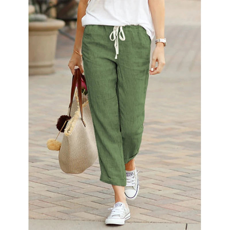 Autumn Cotton Women's Pants Y2K Black Drawstring Elastic Waist Casual Pants Female Loose Fashion Elegant Ladies Bottom - 3KDyn